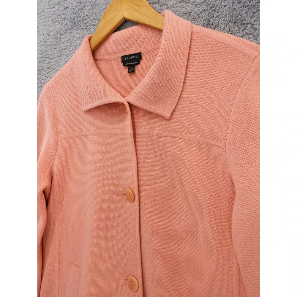 Talbots Cardigan Sweater Jacket Womens M Pink Pure Italian‎ Merino Wool